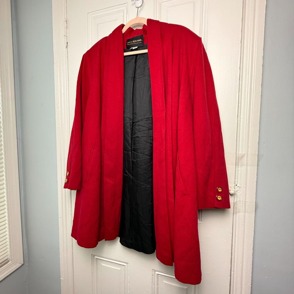VTG Red Wool Jacket Womens 12 Open Drapey‎ Shoulder Pads Made in USA *Wear